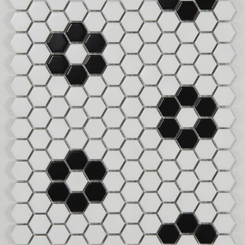 PM106 (D2301) - 12 X 12  BLACK & WHITE FLOWER MATTE MOSAIC