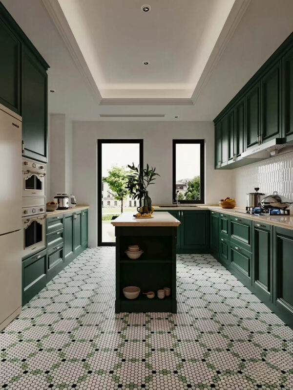 PM110 (232601) - 12 X 12 WHITE LIGHT & DARK GREEN MOSAIC TILE - Image 4