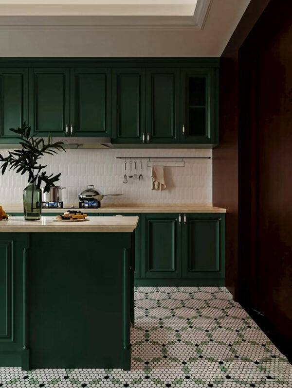 PM110 (232601) - 12 X 12 WHITE LIGHT & DARK GREEN MOSAIC TILE - Image 2