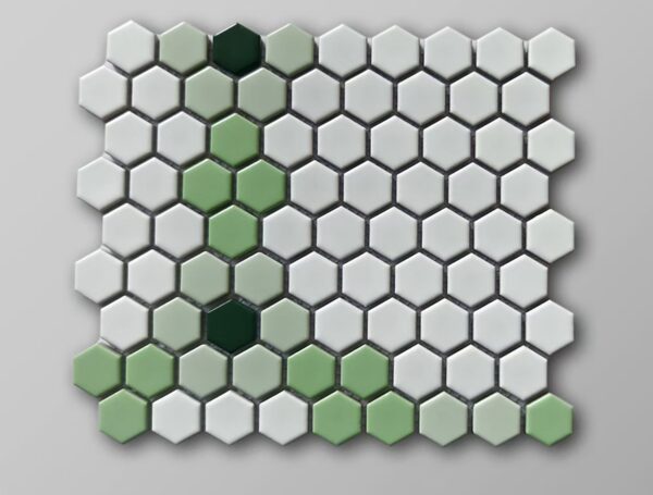 PM110 (232601) - 12 X 12 WHITE LIGHT & DARK GREEN MOSAIC TILE