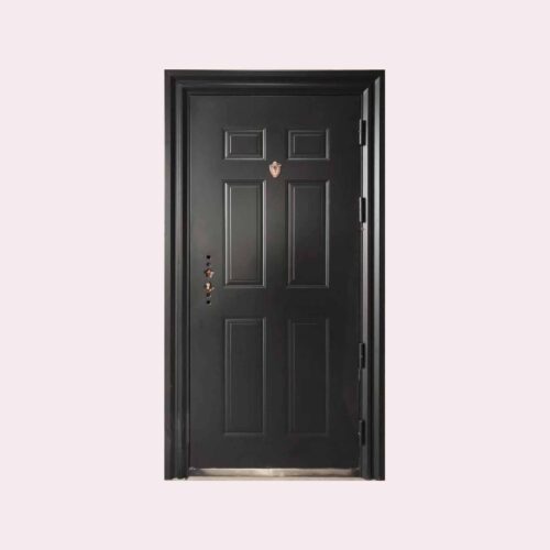 36 X 80 (R) 6 PANE PEEPHOLE ANTI-THEFT STEEL DOOR BLACK (RIGHT SWING)