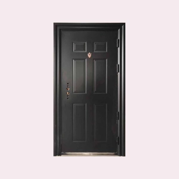 36 X 80 (R) 6 PANE PEEPHOLE ANTI-THEFT STEEL DOOR BLACK (RIGHT SWING)