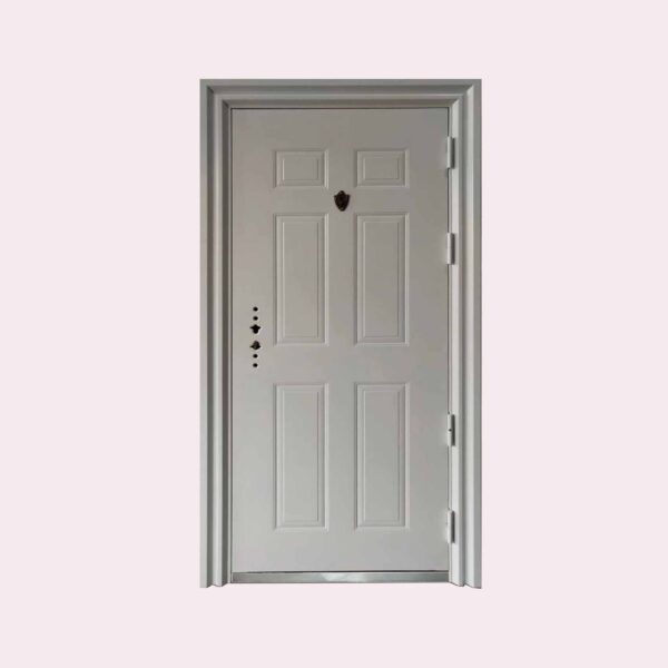 38 X 80 (R) 6 PANE PEEPHOLE ANTI THEFT STEEL DOOR WHITE (RIGHT SWING)