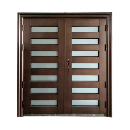 SD-64 - 60 X 80 ANTI-THEFT STEEL DOOR SPOTLIGHT GLASS DOOR BROWN
