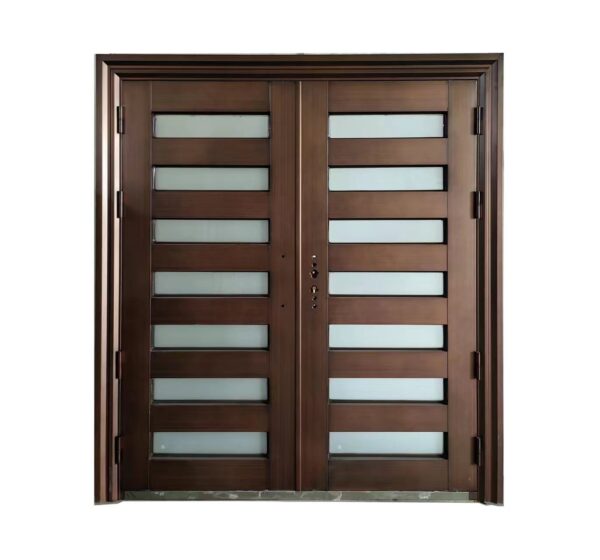 SD-64 - 60 X 80 ANTI-THEFT STEEL DOOR SPOTLIGHT GLASS DOOR BROWN