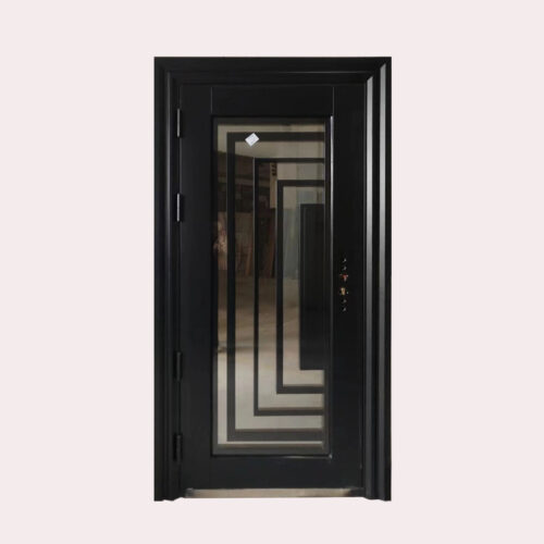 36 X 80 (R) GEOMETRIC SQUARE ANTI-THEFT STEEL DOOR BLACK(RIGHT SWING )