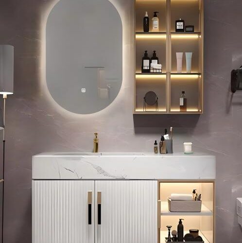 6883 - (NZBC-61) WHITE & GREY BATHROOM VANITY SET