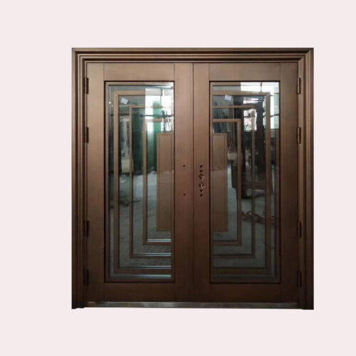 72 X 80 BROWN GEOMETRIC SQUARE ATI-THEFT STEEL DOUBLE DOOR